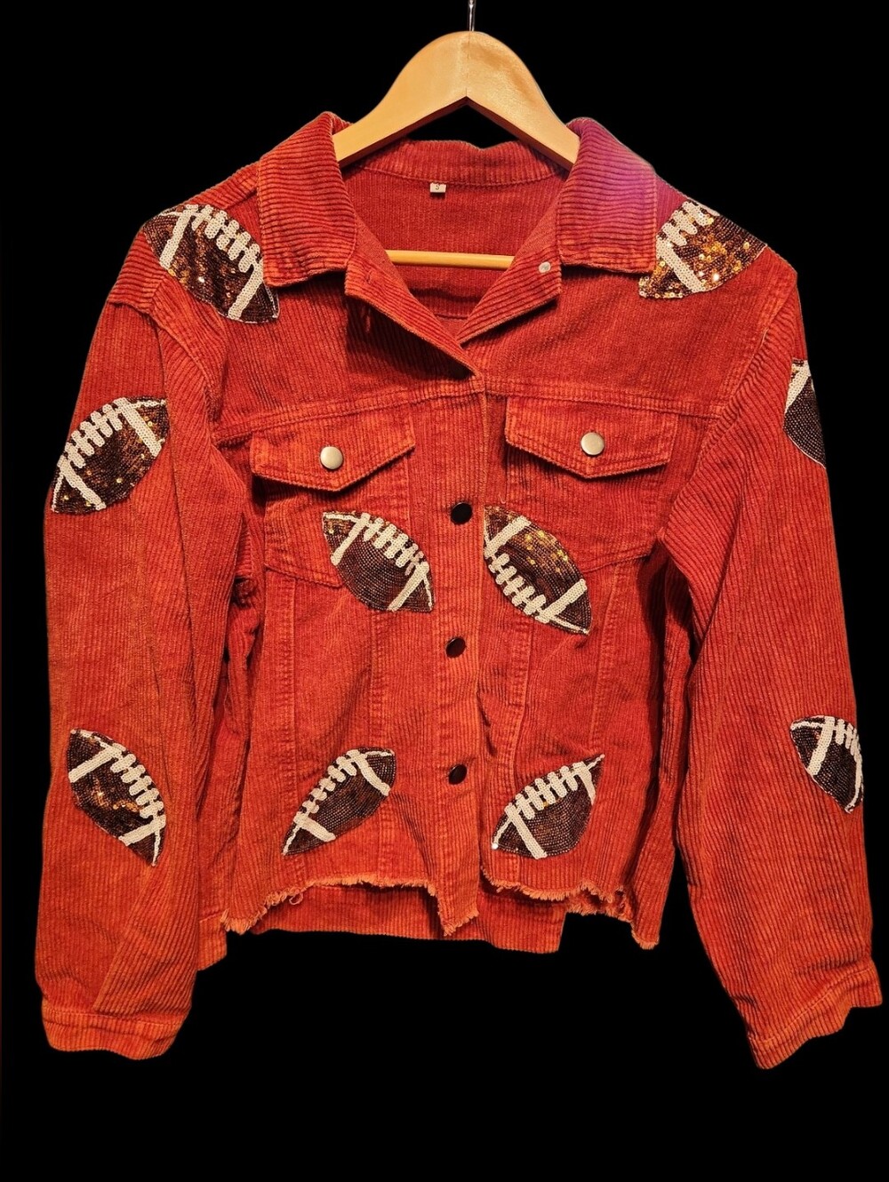 Burnt Orange Corduroy Sequin Football Jacket
